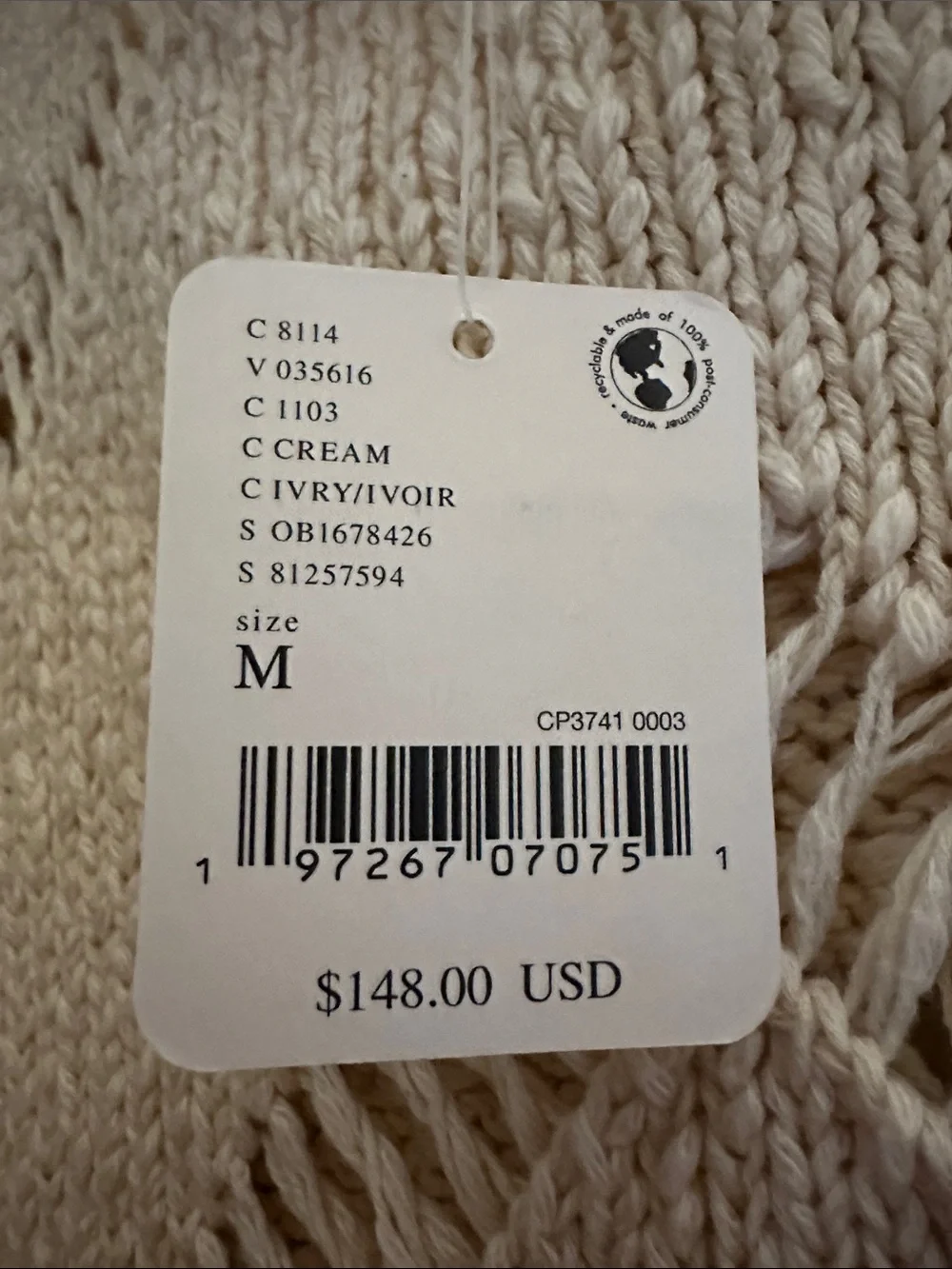 Free People Cream Open-Knit V-Neck Women's Top